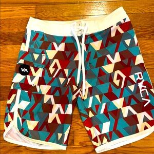 RVCA Red and Blue Board Shorts Geometric Swimwear